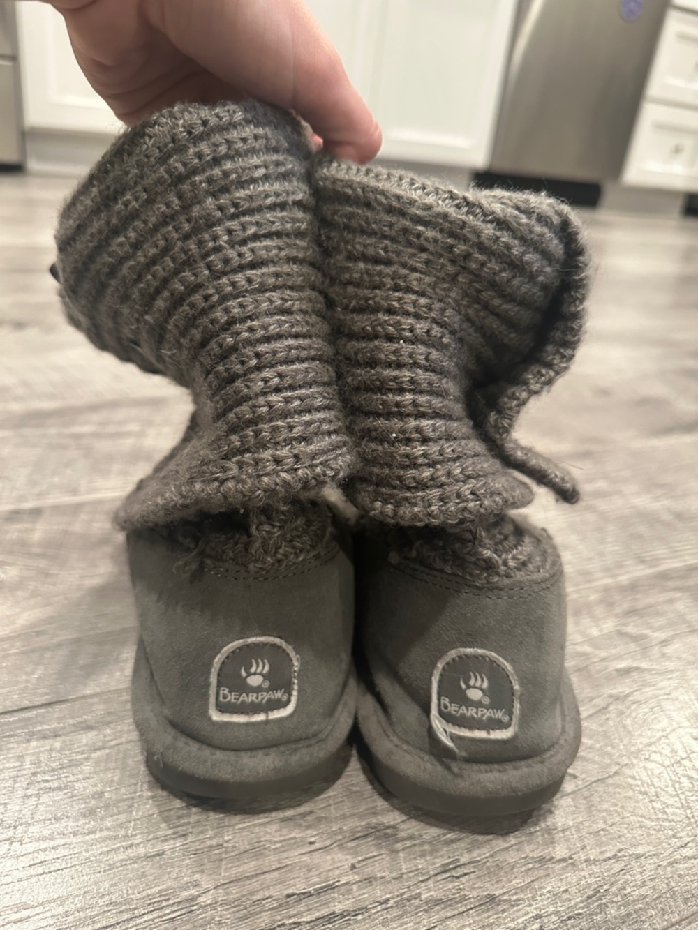 BearPaw Sweater Grey Knit-Cuff Booties